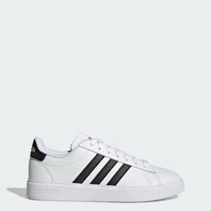 Adidas Classic Grand Court Three Striped Sneakers in White and Black